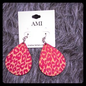 Pink Animal print wooden earrings